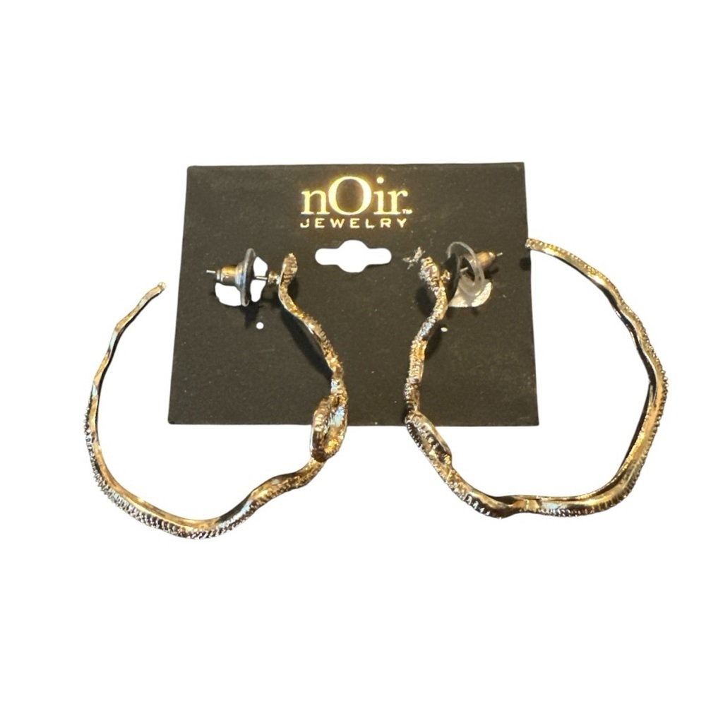 Noir Jewelry Gold-Tone Textured Hoop Earrings